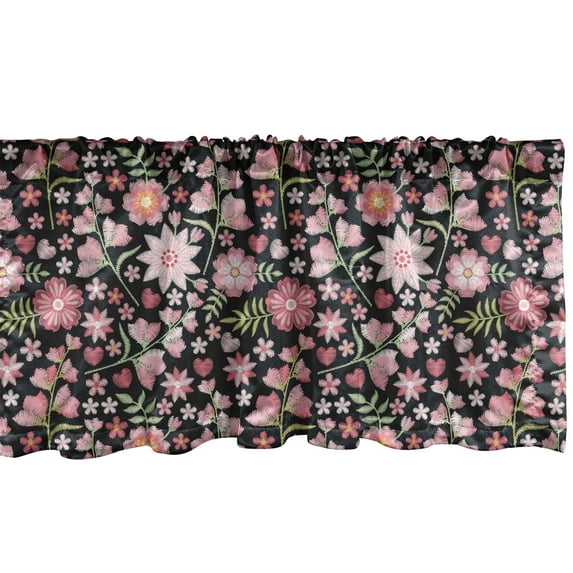 Floral Window Valance, Slavic Floral Motifs Typical Eastern European Folk Look, Curtain Valance for Kitchen Bedroom Decor with Rod Pocket, 54" X 18", Pale Pink Khaki, by Ambesonne