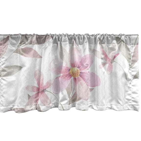 Floral Window Valance, Soft Floral Garden with Tender Watercolor Flowers and Leaves Print, Curtain Valance for Kitchen Bedroom with Rod Pocket, 54" X 18", Pastel Pink and Sage Green, by Ambesonne