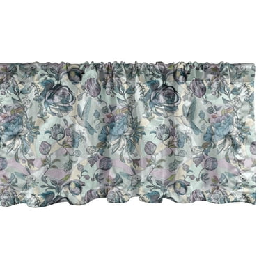Floral Window Valance, Vintage Style Colorful Wild Jungle Themed Bird and Blossom Drawing, Curtain Valance for Kitchen Bedroom with Rod Pocket, 54" X 18", Pale Blue and Multicolor, by Ambesonne