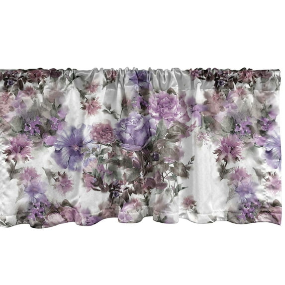 Floral Window Valance, Vintage Themed Pattern of Blossoming Nostalgic Meadow Bouquets, Curtain Valance for Kitchen Bedroom with Rod Pocket, 54" X 18", Rose Lavender and Sage Green, by Ambesonne