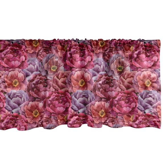 Floral Window Valance, Warm Tones Colorful Nature Peonies Spring Season Flowers Repeated Pattern, Curtain Valance for Kitchen Bedroom with Rod Pocket, 54" X 18", Pink Coral and Lilac, by Ambesonne