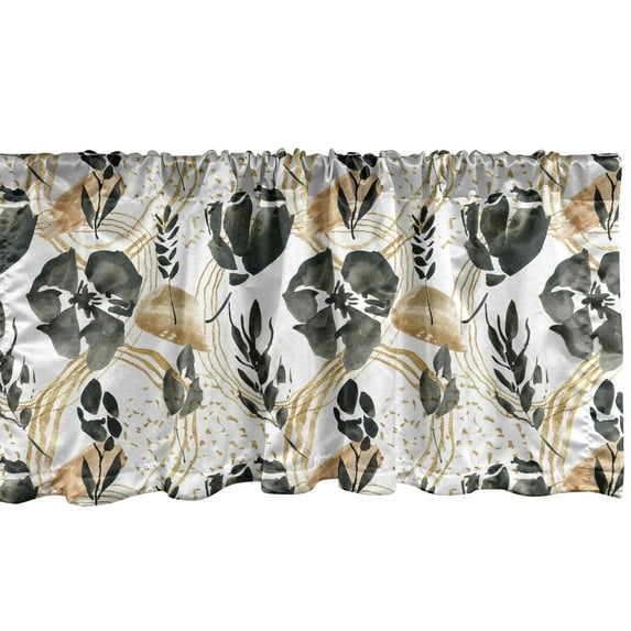 Floral Window Valance, Watercolor Abstract Flowers Nature Romantic Branch and Leaves Art, Curtain Valance for Kitchen Bedroom with Rod Pocket, 54" X 18", Dark Grey and Pastel Brown, by Ambesonne