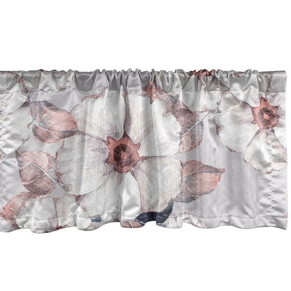 Floral Window Valance, Watercolor Delicate Dusty Pink Detailed Flowers on Pastel Mauve Backdrop, Curtain Valance for Kitchen Bedroom with Rod Pocket, 54" X 18", Blue Grey and Coral, by Ambesonne