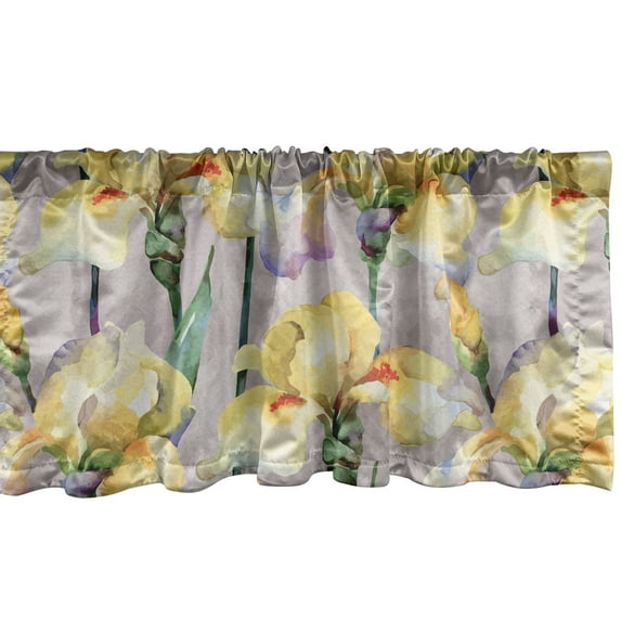 Floral Window Valance, Watercolor Iris Garden Nature Themed Repetitive Bold Botanical Motifs, Curtain Valance for Kitchen Bedroom with Rod Pocket, 54" X 18", Purple Grey and Mustard, by Ambesonne