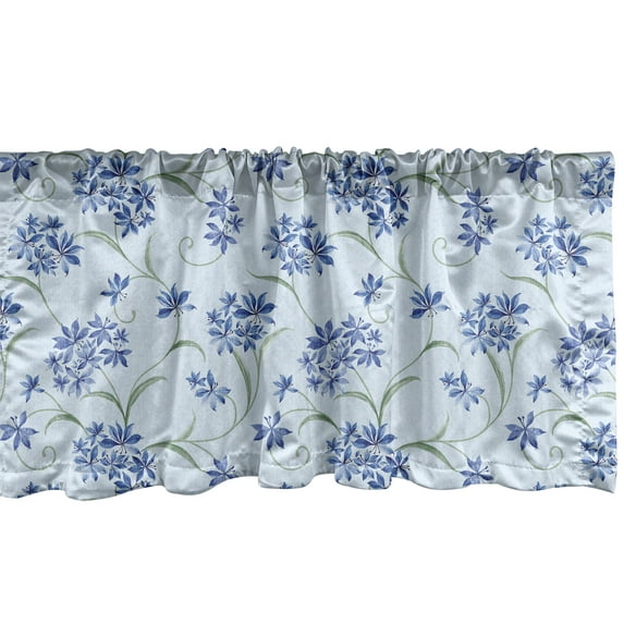 Floral Window Valance, Watercolor Style Illustrated Flower With Leaves on Weathered Background, Curtain Valance for Kitchen Bedroom with Rod Pocket, 54" X 18", Soft Blue Cobalt Blue, by Ambesonne