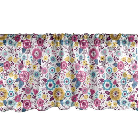 Floral Window Valance, Wild Meadow Flowers in Blossom and Leaves with Colorful Ornamental Art, Curtain Valance for Kitchen Bedroom Decor with Rod Pocket, 54" X 18", Multicolor, by Ambesonne