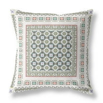 Floral Windows Indoor/Outdoor Fabric Pillow with Zip in White Blue 16x16