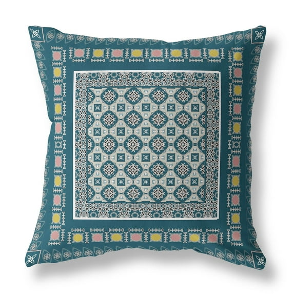 Floral Windows Indoor/Outdoor Pillow in Blue Beige 26x26