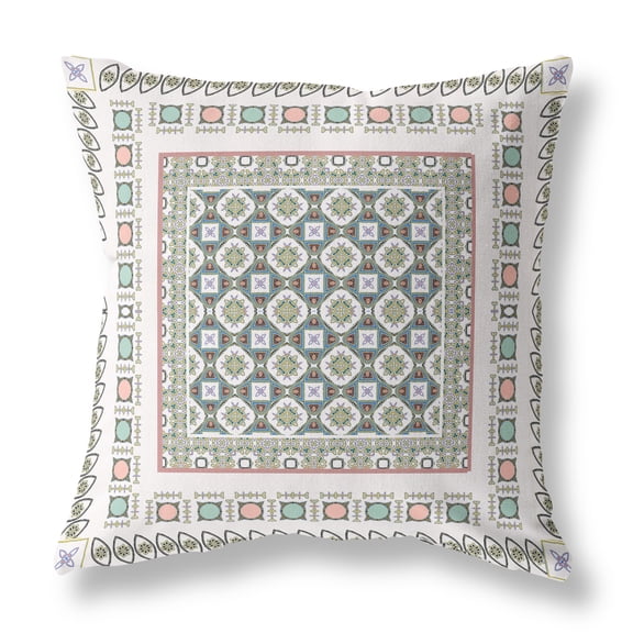 Floral Windows Throw Pillow in White and Blue 20x20