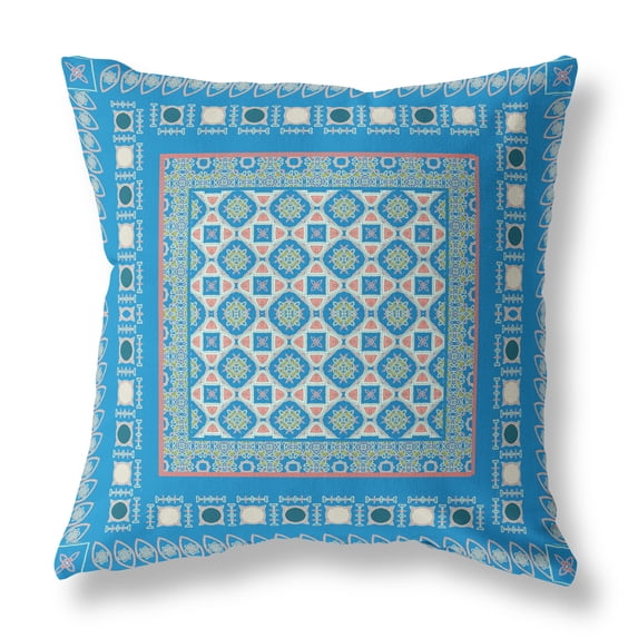 Amrita Sen Floral Windows Suede Zippered Pillow w Insert by Amrita Sen in Blue and Pink
