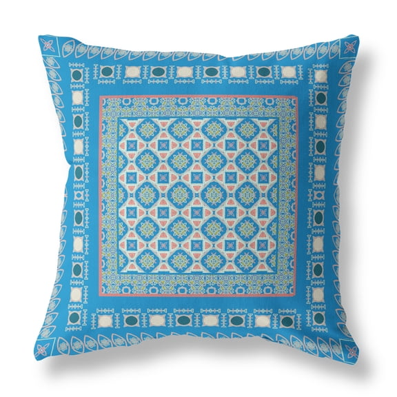 Amrita Sen Floral Windows Suede Zippered Pillow w Insert by Amrita Sen in Blue and Pink