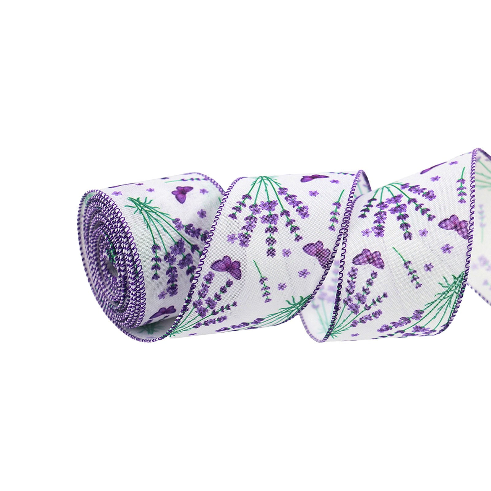 Floral Wired Edge Ribbon, 2.5inch x5 Yard Purple Lavender Butterfly Burlap Ribbon, Purple White Dot Gift Wrapping Ribbon for Farmhouse Party DIY Craft Spring Wreaths Bow Decoration