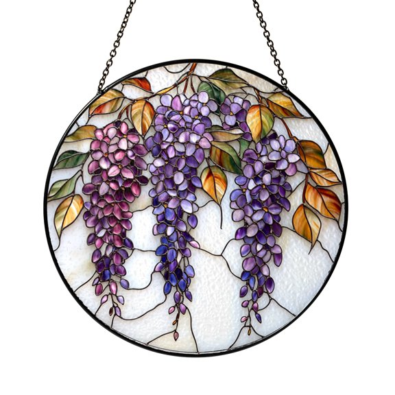Floral Wisteria Branch Glass Suncatcher, Decorative Window Hanging Botanical Art