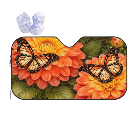 Floral With Butterfly Design Car Windshield Sun Shade Universal Fit Auto Sun Visor Protector