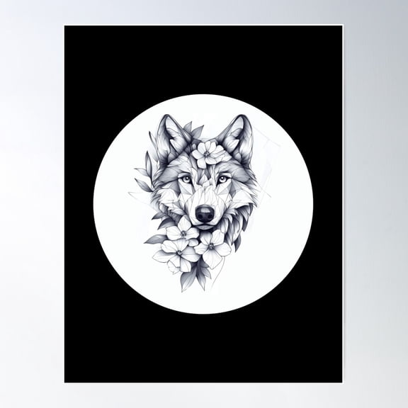 Floral Wolf Elegance Tee Poster Wall Art, Modern Wall Decor For Living Room Bedroom, 12x18 UNFRAMED