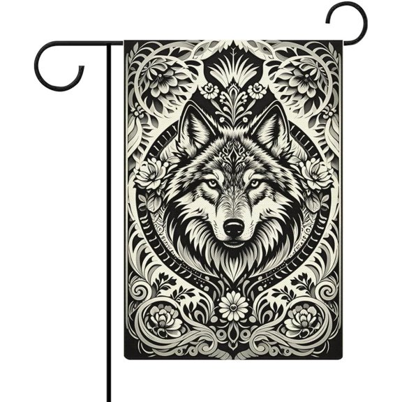 Floral Wolf Garden Flag Double Sided Outdoor Decorative Sign for Home Farmhouse Yard 12x18 Inch