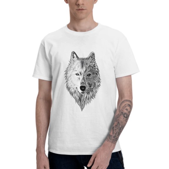 Floral Wolf T-Shirt for Men Cotton 100% Summer Tops Women Fashion Casual Short Sleeves Round Collar Short-Sleeve Couple Top Tees