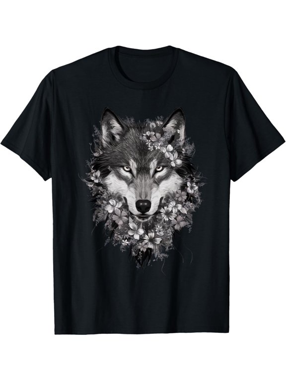 Floral Wolf Vintage Flowers Wildlife Animal Lover T-Shirt