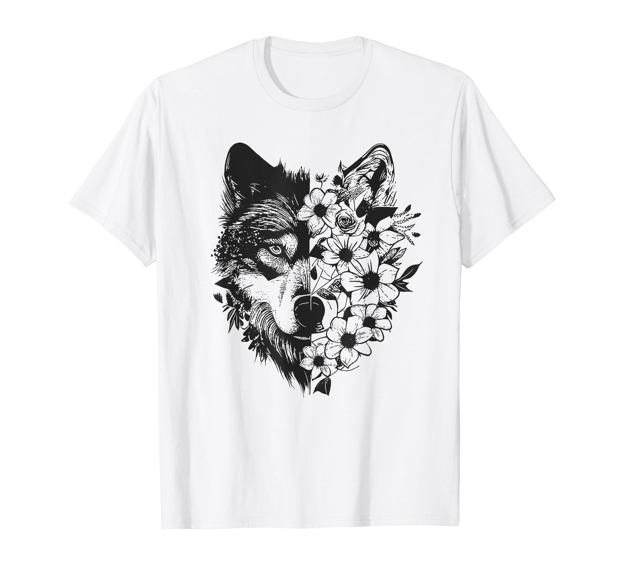 Floral Wolf Vintage Flowers Wolf Face for Wolves Lover T-Shirt ...