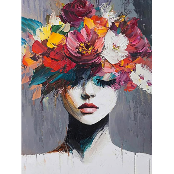 Floral Woman Canvas Painting Wall ArtSuitable for Living Room Bedroom Office Bathroom and Dining Room Decoration.