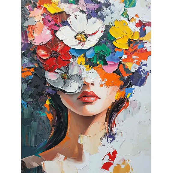 Floral Woman Face Oil Painting Canvas Art Perfect for Living Room Bedroom Bathroom Office and Gallery Wall Decor.