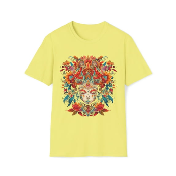 Floral Woman Unisex Softstyle T-Shirt Boho Native American Festival Style