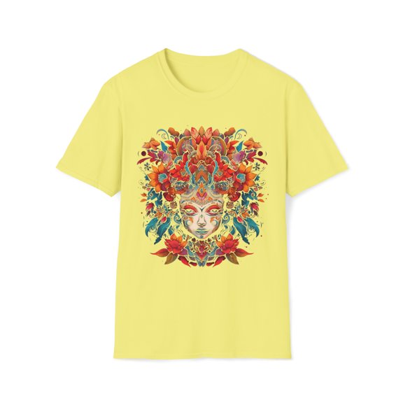 Floral Woman Unisex Softstyle T-Shirt Boho Native American Festival Style