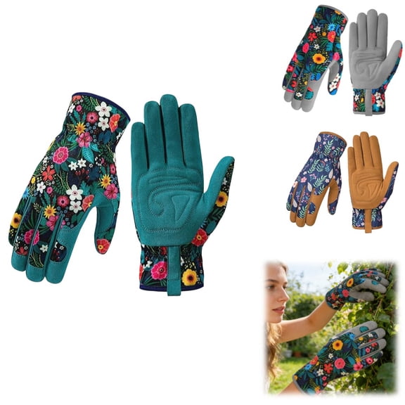 Floral Women's Gardening Gloves, Thorn Proof Microfiber Leather Garden Gloves for Women, Breathable Grip for Rose Garden Planting, Pruning, Weeding, Digging and Yard Work