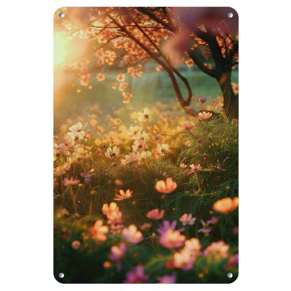 Floral Wonderland 8"x12" Metal Tin Sign - Vibrant Wall Art for Home & Party Decor, No Power Needed, Stretching As Far As The Eye Can See, Fantasy Scene