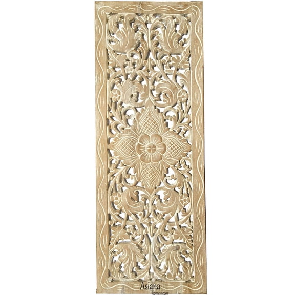 Floral Wood Carved Wall Panel. Decorative Thai Wall Relief Panel Sculpture. Size 35.5"x13.5"Available Color Options