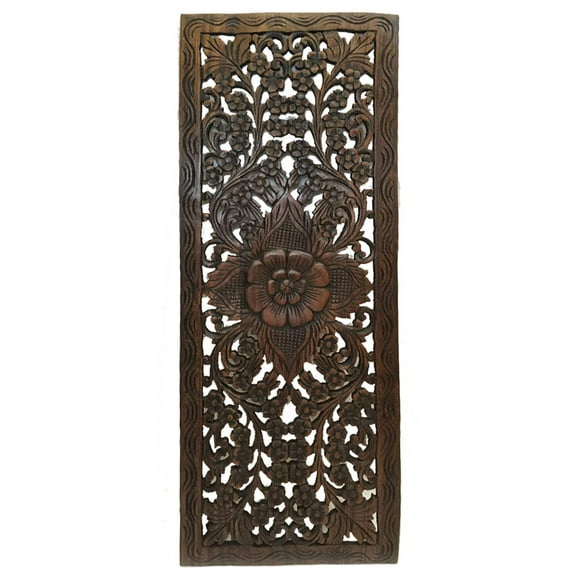 Floral Wood Carved Wall Panel. Wall Hanging. Size 35.5"x13.5" Available Color Options