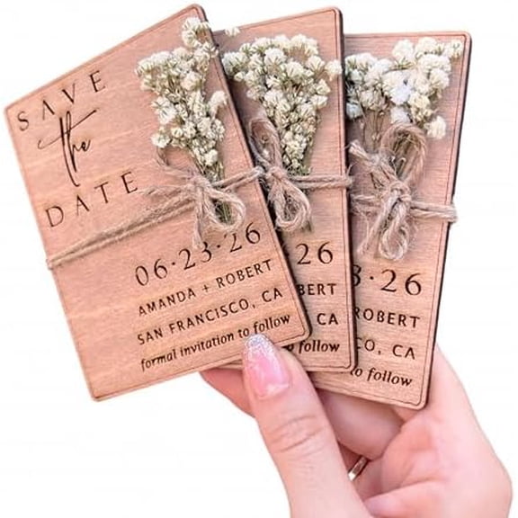 Floral & Wood Save the Dates for Weddings Magnets with Envelopes - Wooden Save the Date Magnets - Magnetic & 100% Birch Wood for Wedding$$Home Decor, Kitchen, & Other