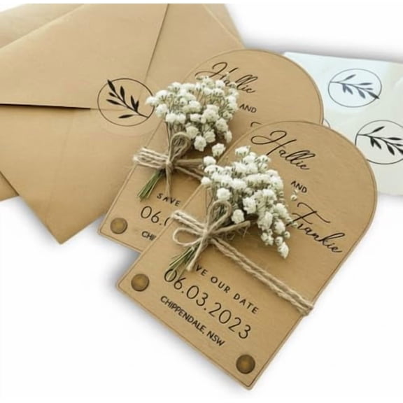 Floral & Wood Save the Dates for Weddings, Save the Date Magnets - Magnetic & 100% Birch Wood Cards for Wedding, Flower Twined with Envelopes$$Home Decor, Kitchen, & Other