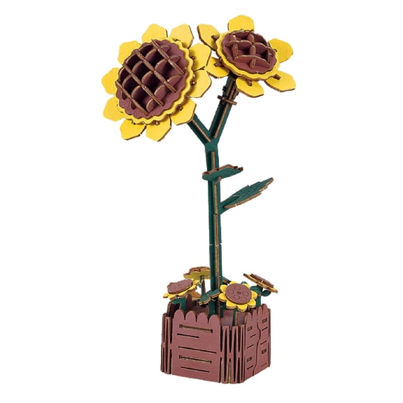 Floral Wooden 3D Puzzle Kit - Lily, Daisy, Rose & Sunflower DIY Model for Shelf Decor & Creative Activities