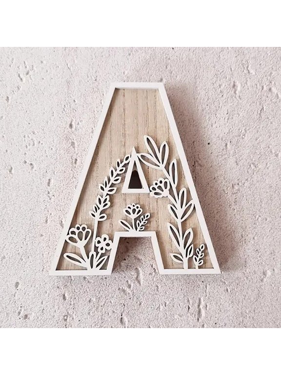Floral Wooden Alphabet Letters for DIY Crafts, Hollow Flower Wood Letter Ornaments for Wall Sign Wedding Nursery Bedroom Farmhouse Home Decor Supplies
