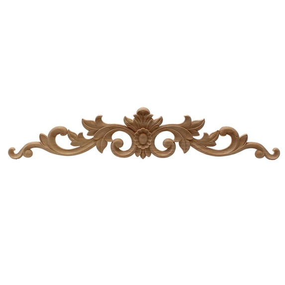 Floral Wooden Carved Onlay Appliques, Long Wood Carving Decal Unpainted Wooden Trim for Furniture Bed Door Cabinet Decoration