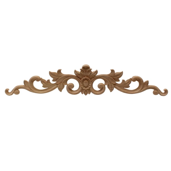 Floral Wooden Carved Onlay Appliques, Long Wood Carving Decal Unpainted Wooden Trim for Furniture Bed Door Cabinet Decoration