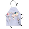 thumbnail image 1 of Floral World Map Apron Retro Style Map with Pastel Toned Blossoms Kids Girls Atlas Illustration, Unisex Kitchen Bib Apron with Adjustable Neck for Cooking Baking Gardening, Cream Lilac, by Ambesonne, 1 of 3