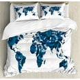 thumbnail image 1 of Floral World Map Duvet Cover Set, Flourish Map in Blue Tones Earth Continents with Ornate Eco Plants, Decorative 3 Piece Bedding Set with 2 Pillow Shams, Queen Size, Dark Violet Blue, by Ambesonne, 1 of 3