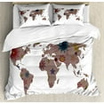 thumbnail image 1 of Floral World Map Duvet Cover Set Queen Size, Vintage Earth Surface with Blooms Atlas Bohemian Globe Artistic Display, Decorative 3 Piece Bedding Set with 2 Pillow Shams, Multicolor, by Ambesonne, 1 of 3