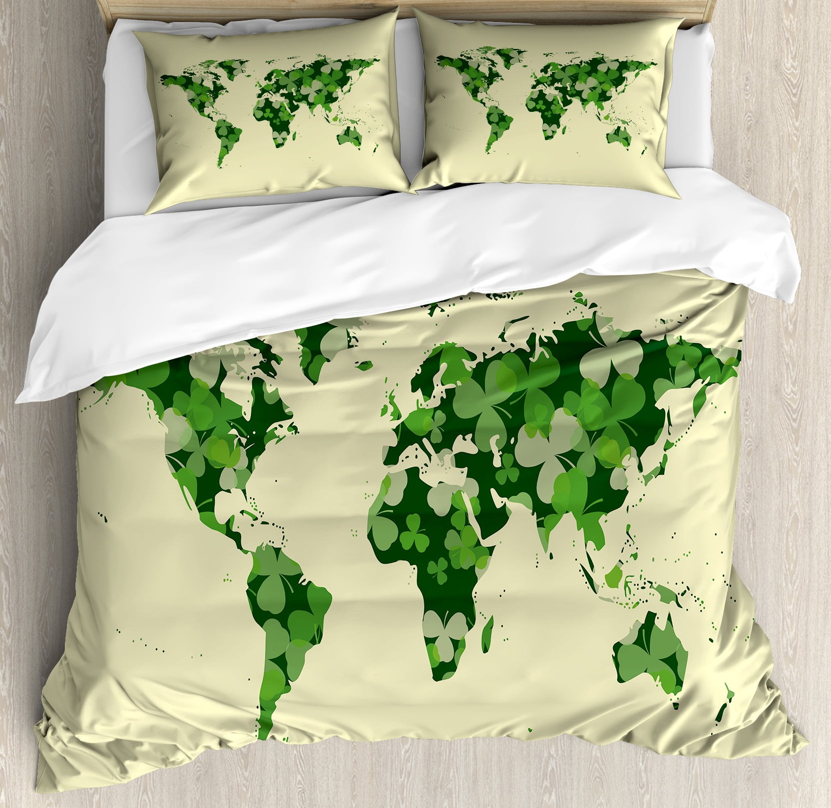 Floral World Map Duvet Cover Set, Saint Patrick Day Motif with Retro ...
