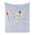 thumbnail image 1 of Floral World Map Soft Flannel Fleece Blanket, Retro Style Map with Pastel Toned Blossoms Kids Girls Atlas Illustration, Cozy Plush for Indoor and Outdoor Use, 70" x 90", Cream Lilac, by Ambesonne, 1 of 5
