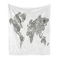 thumbnail image 1 of Floral World Map Soft Flannel Fleece Throw Blanket, Monochrome Floral Pattern Continents Modern Design, Cozy Plush for Indoor and Outdoor Use, 70" x 90", Black White, by Ambesonne, 1 of 5
