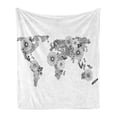 thumbnail image 1 of Floral World Map Soft Flannel Fleece Throw Blanket, Planet Petals Atlas Butterflies Flying on Continents Oceans Graphic, Cozy Plush for Indoor and Outdoor Use, 70" x 90", Black White, by Ambesonne, 1 of 6