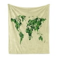 thumbnail image 1 of Floral World Map Soft Flannel Fleece Throw Blanket, Saint Patrick Day Motif with Retro World Map Clover Leaf, Cozy Plush for Indoor and Outdoor Use, 50" x 70", Fern Green Cream, by Ambesonne, 1 of 5
