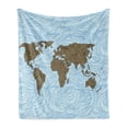 thumbnail image 1 of Floral World Map Soft Flannel Fleece Throw Blanket, World Map with Wavy Ocean Lines Flower Continent Image, Cozy Plush for Indoor and Outdoor Use, 50" x 70", Cocoa Pale Blue, by Ambesonne, 1 of 6