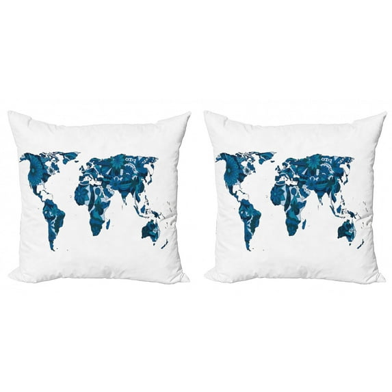 Ambesonne Flower Throw Pillow Cover 2 Pack, Flower Blue Tones, 20", Dark Violet Blue