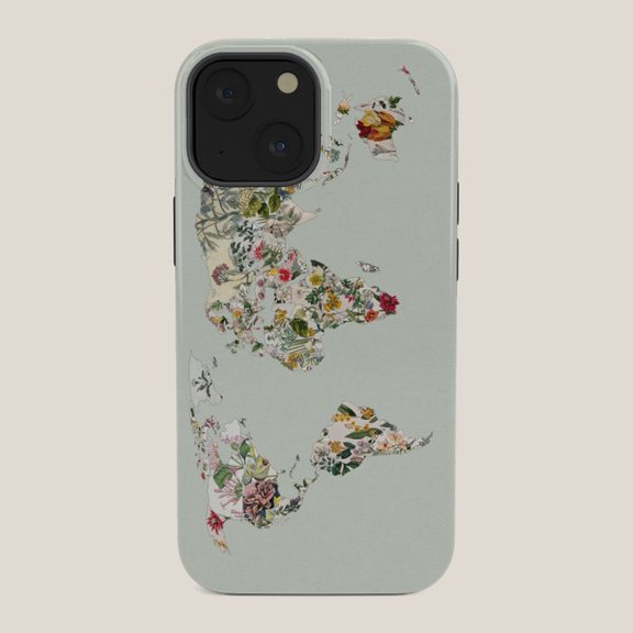 Floral World Map Tough Case for Apple iPhone, Polycarbonate Outer Shell and TPU Liner