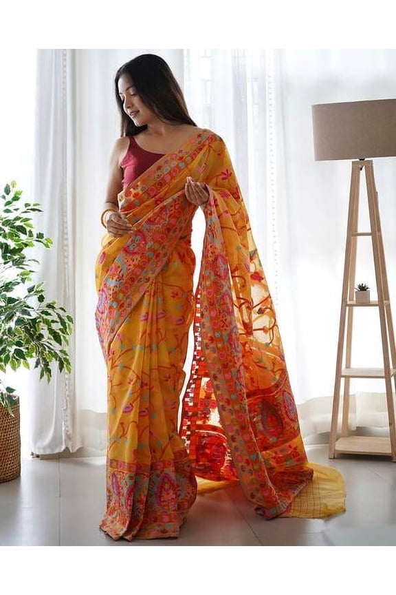 Floral Woven Design Pashmina Jamdani Saree