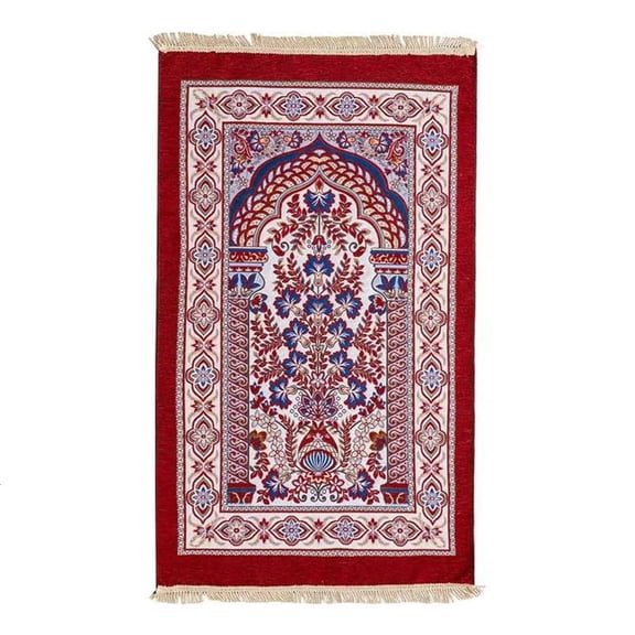 Floral Woven Jacquard Prayer Rug Foldable Muslims Islamic Kneeling Mat Carpet Tassels Blanket for Men Women and Children